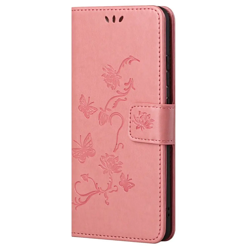 Läderfodral Fjärilar Motorola Moto E32 Rosa