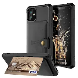 iPhone 11 Stødsikkert mobilcover med pung, Sort