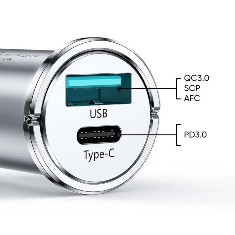 Mini PD Billaddare USB-C + USB-A 20W Svart