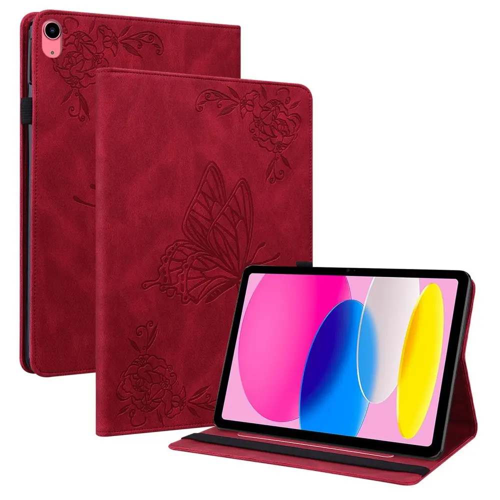 Apple iPad 10.9 10th Gen (2022) Nahkakotelo Perhonen, Punainen