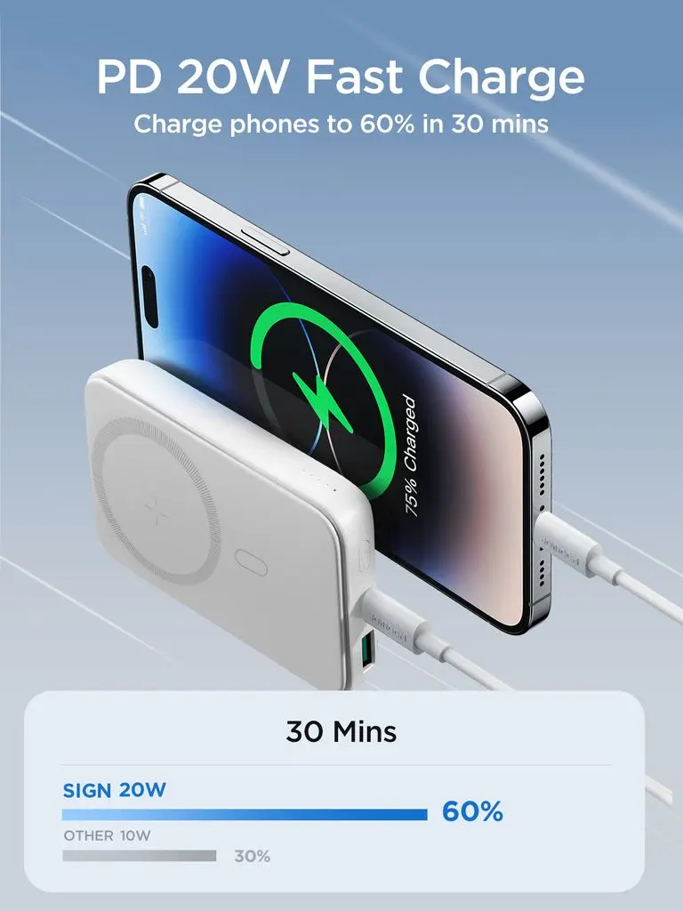 Trådlös Magnetisk Mini Powerbank 10000mAh Vit