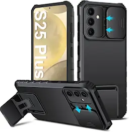 Samsung Galaxy S25 Plus Cover med Kickstand & Kamerabeskyttelse, Sort