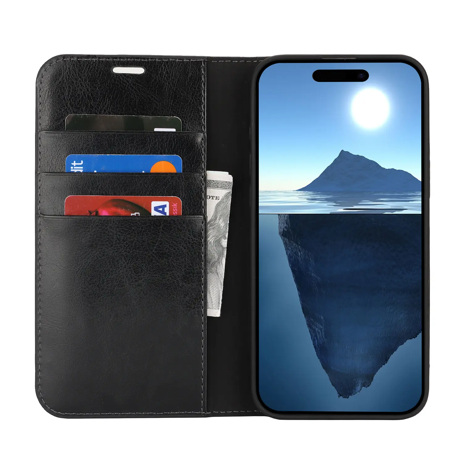 Mobilfodral Äkta Läder iPhone 16 Pro Svart