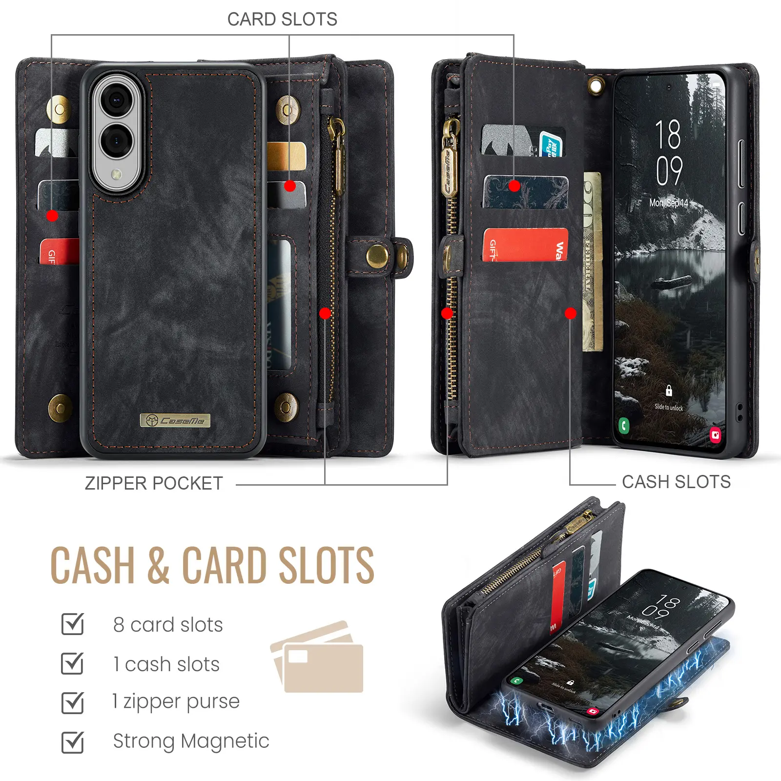 Multi-slot Plånboksfodral Samsung Galaxy S25 Edge Grå