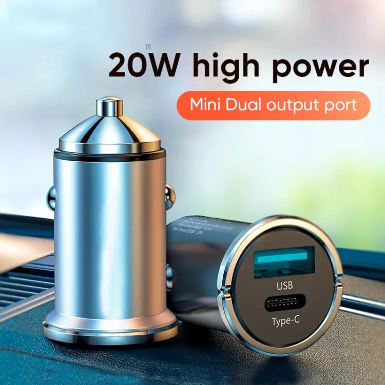 Mini PD Billaddare USB-C + USB-A 20W Svart
