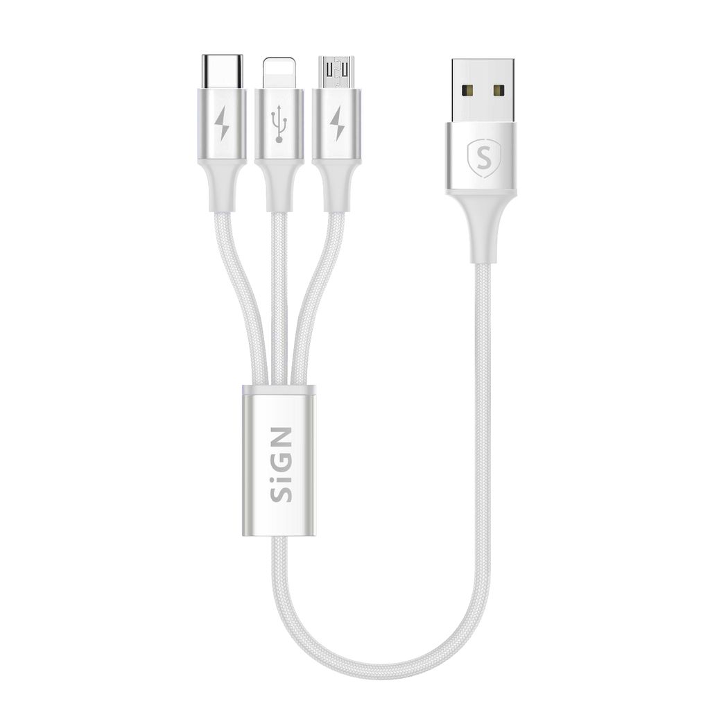 3-in-1 laddkabel USB-C + Micro-USB + Lightning 0.25m