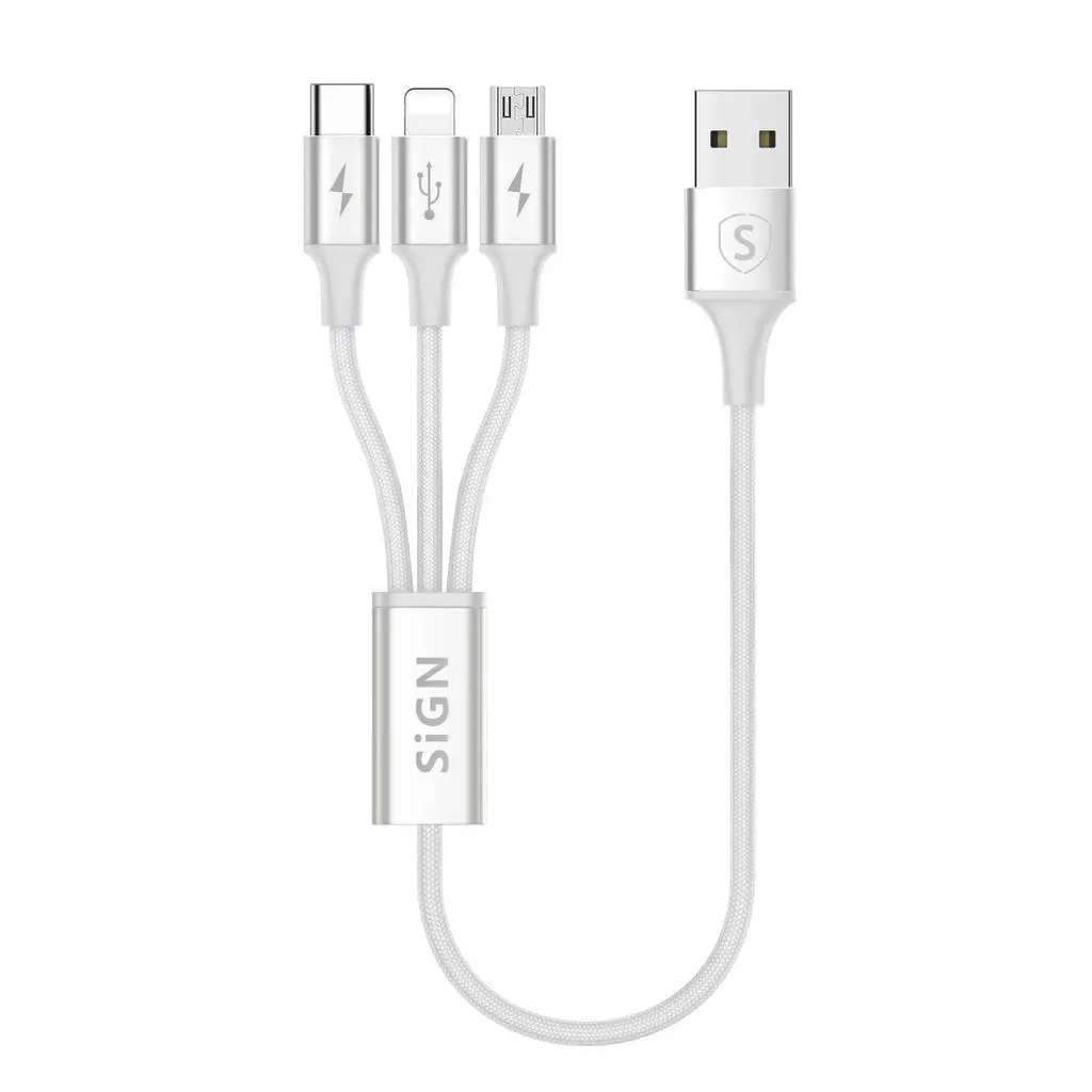 Opladerkabel 3-in-1 USB-C + Micro-USB + Lightning 0.25m (FÄRG]