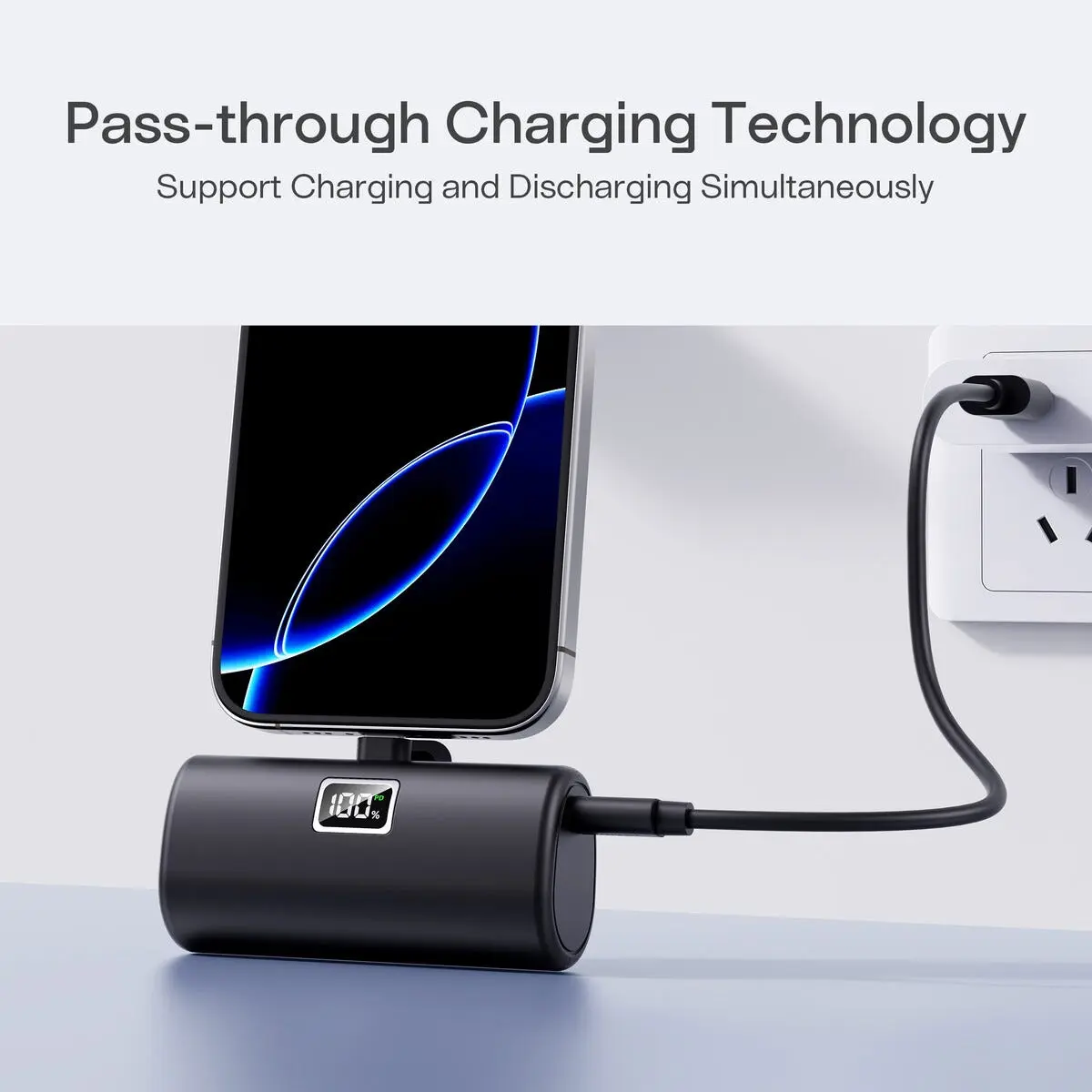 Plug-in Powerbank Lightning 5000mAh Svart