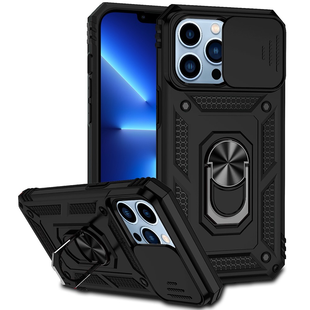 Hybriddeksel Ring + Kamerabeskyttelse iPhone 13 Pro Max Svart - Kul deksel med kamerahull