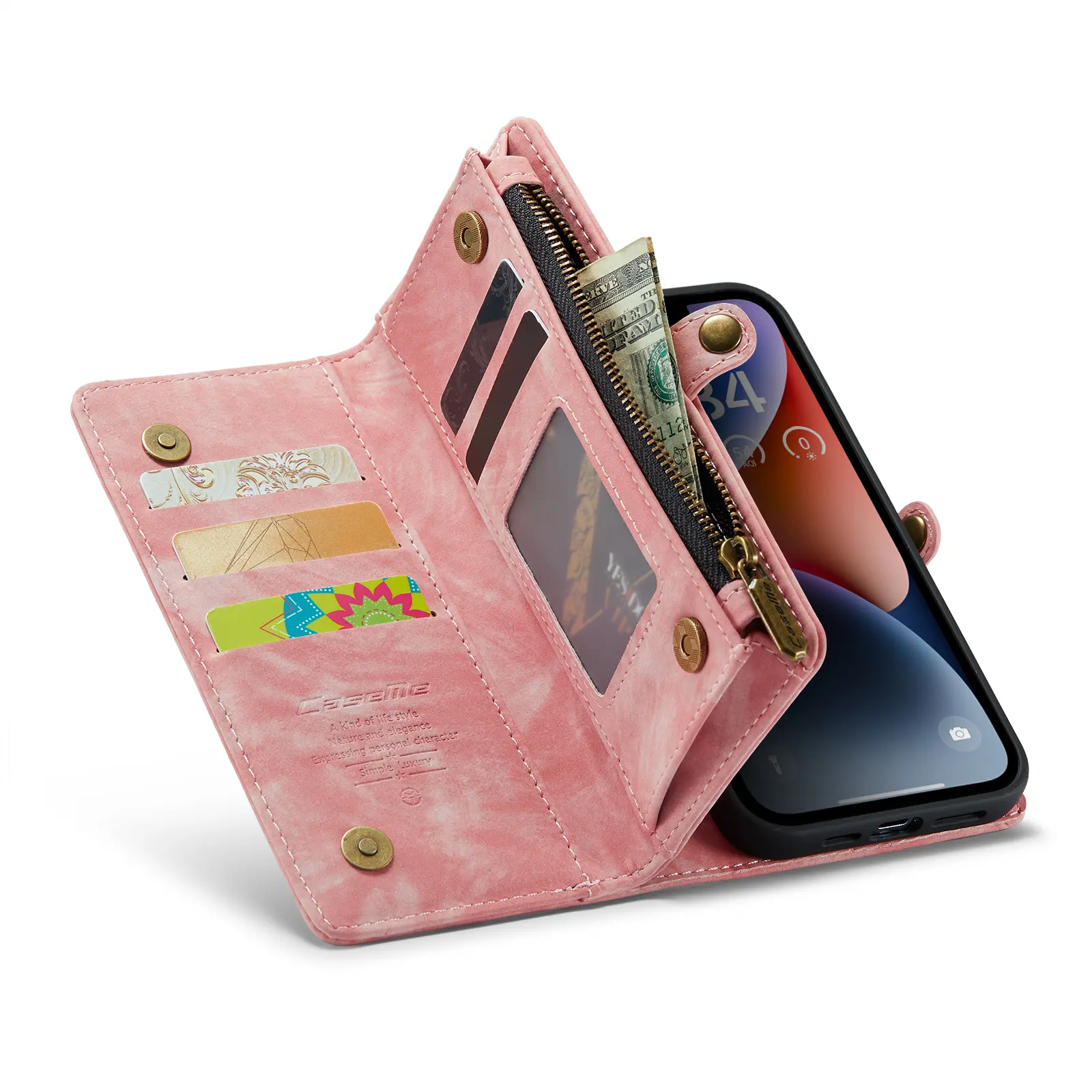 Multi-slot Plånboksfodral iPhone 14 Rosa