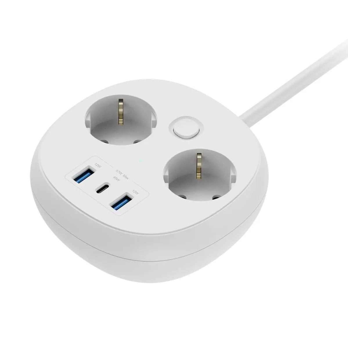 Grenuttag 2-vägs med USB-C + 2x USB-A 1.5m Vit