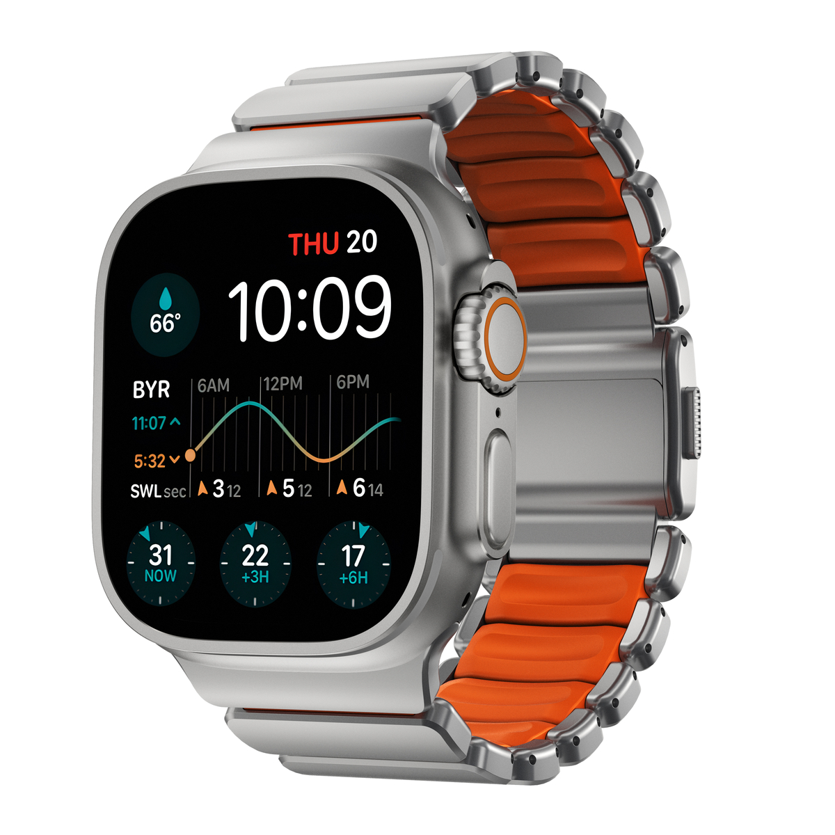 Nomad Apple Watch Series 7 45mm Reim Stratos, Natural Titanium - Ultra Orange