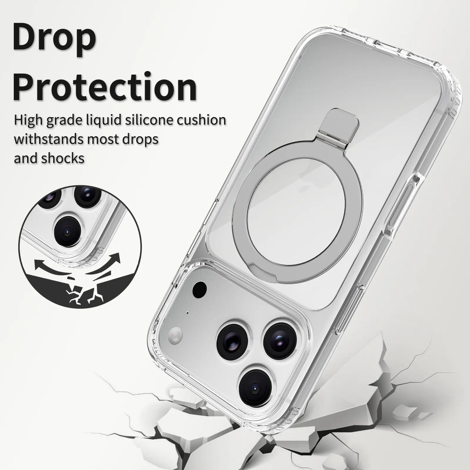 Hybridskal MagSafe Ring iPhone 18 Pro Max Genomskinlig