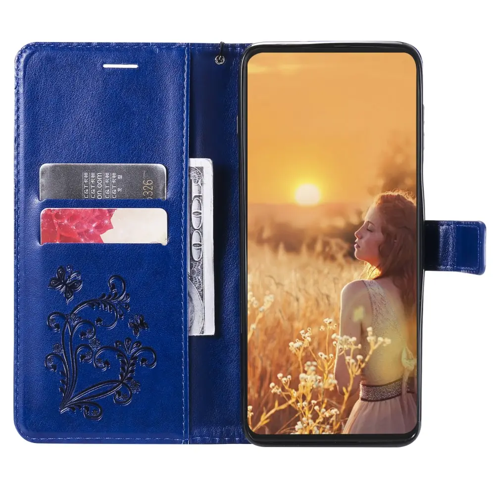 Läderfodral Fjärilar iPhone 13 Mini Blå