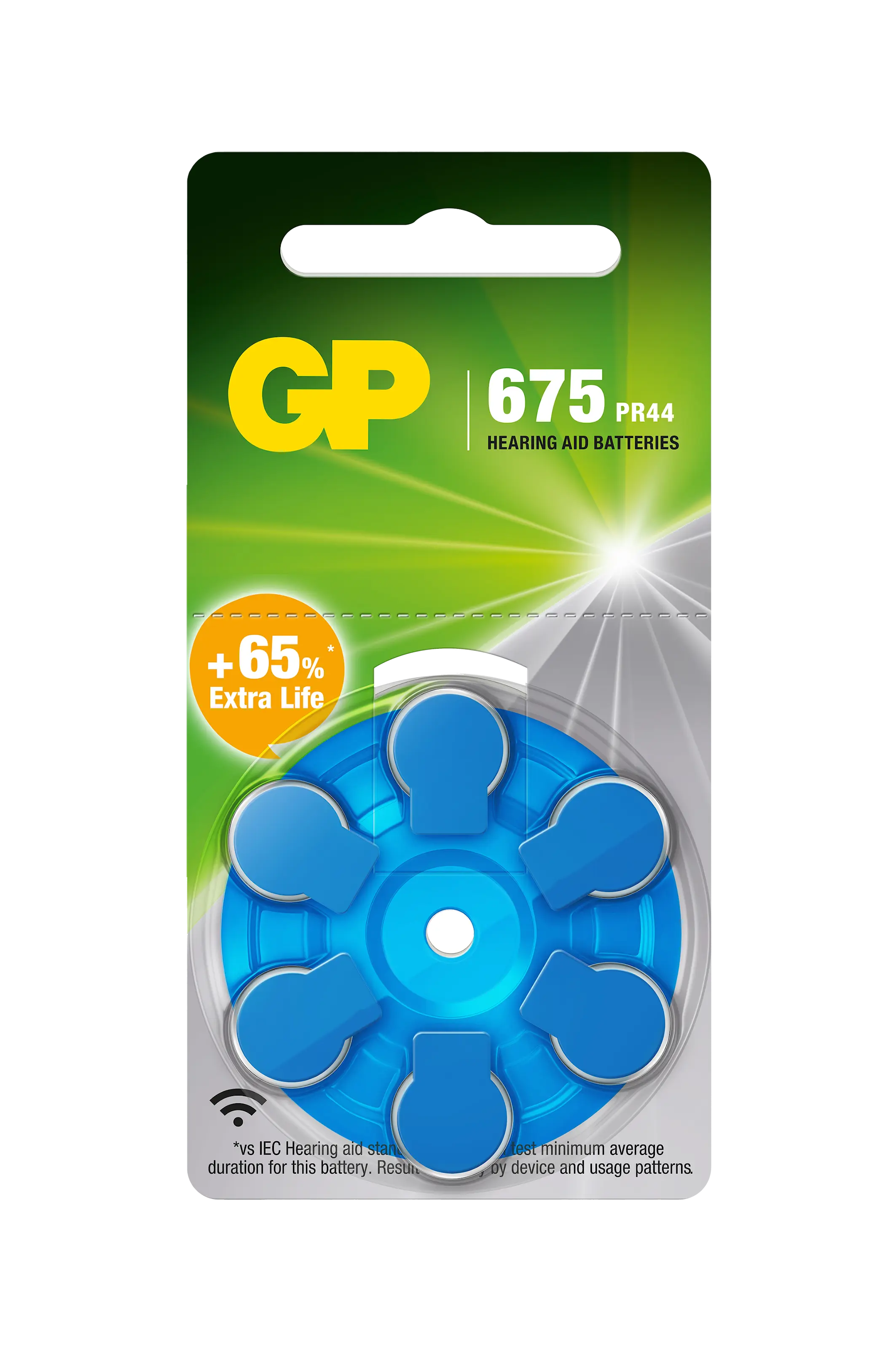 Høreapparatsbatterier 6-pak, Størrelse ZA 675 - PR44 - Blå