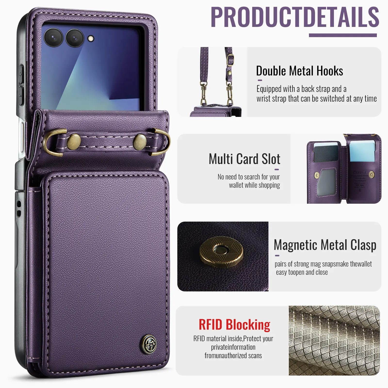 Plånboksskal RFID-skydd Samsung Galaxy Z Flip 8 Lila