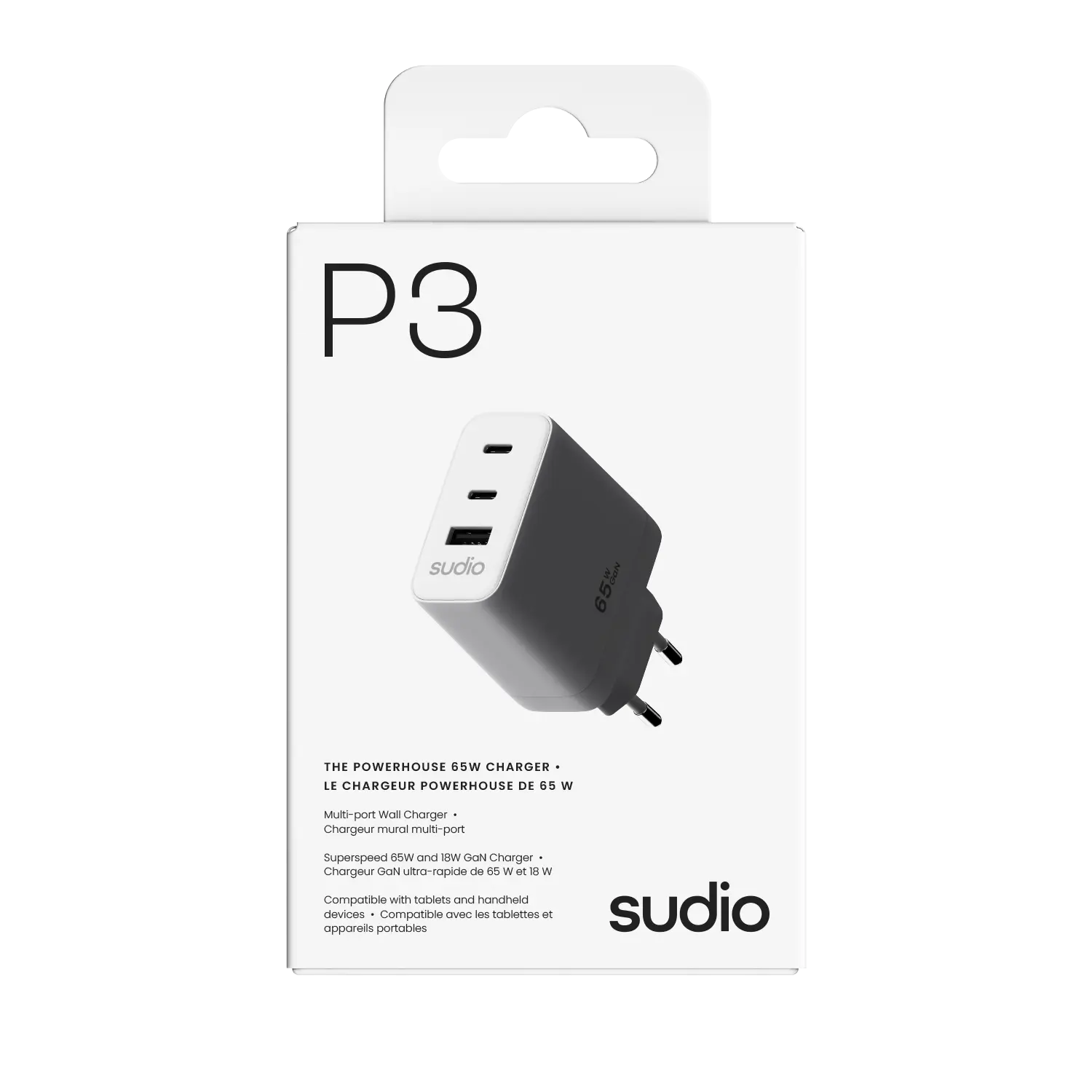 P3 Väggladdare 65W 2 x USB-C + USB-A Vit
