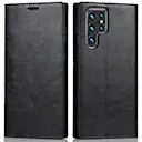 Samsung Galaxy S22 Ultra Smidigt mobiletui i ægte læder, Sort