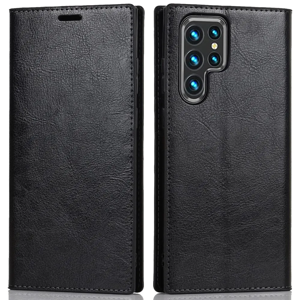 Samsung Galaxy S22 Ultra Smidigt mobiletui i ægte læder, Sort