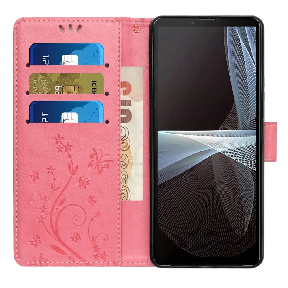 Läderfodral Fjärilar Sony Xperia 10 VI Rosa