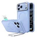 iPhone 18 Pro Max Classic Hybrid-suojakuori MagSafe-tuella ja kickstandilla, Frosted Light Blue