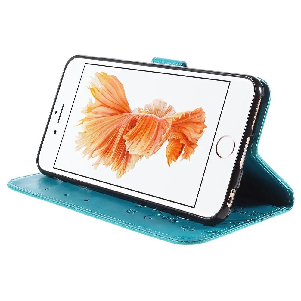 Läderfodral Fjärilar iPhone 6/6S Blå