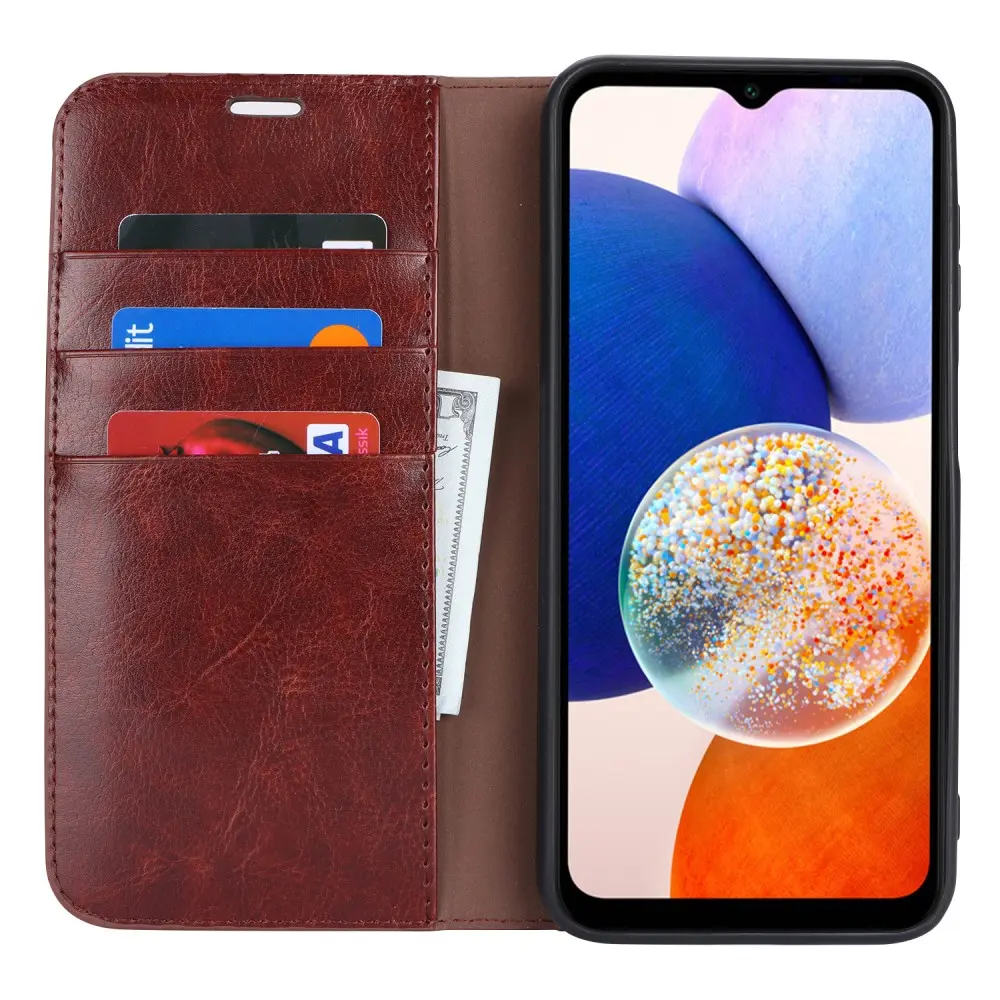 Mobilfodral Äkta Läder Samsung Galaxy A14 Mörkbrun