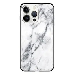 iPhone 15 Pro Suojakuori lasisella takapinnalla, Valkoista marmoria