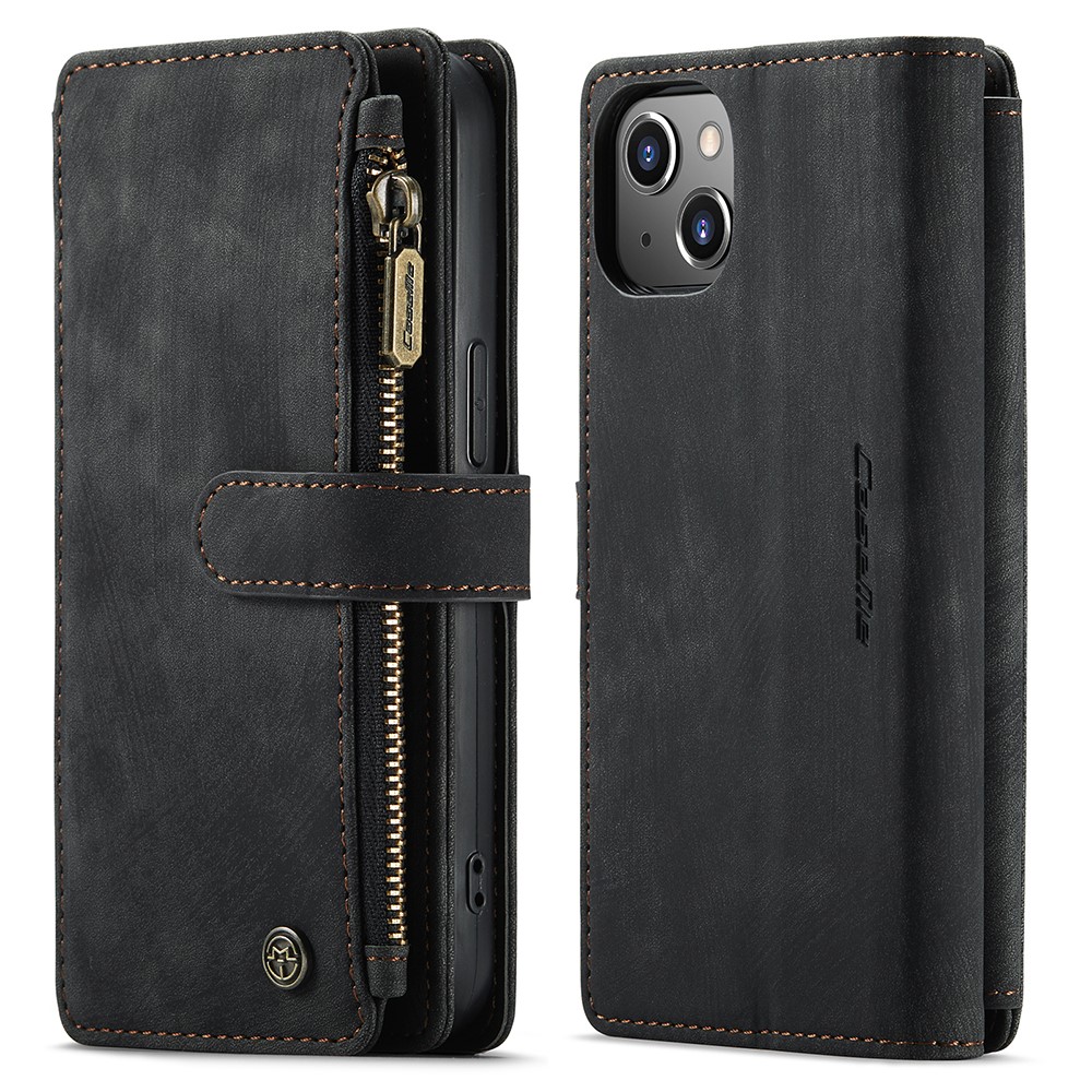 CaseMe Zipper Wallet iPhone 13 Svart - Mobildeksel med innebygd lommebok, myntlomme og seddellomme