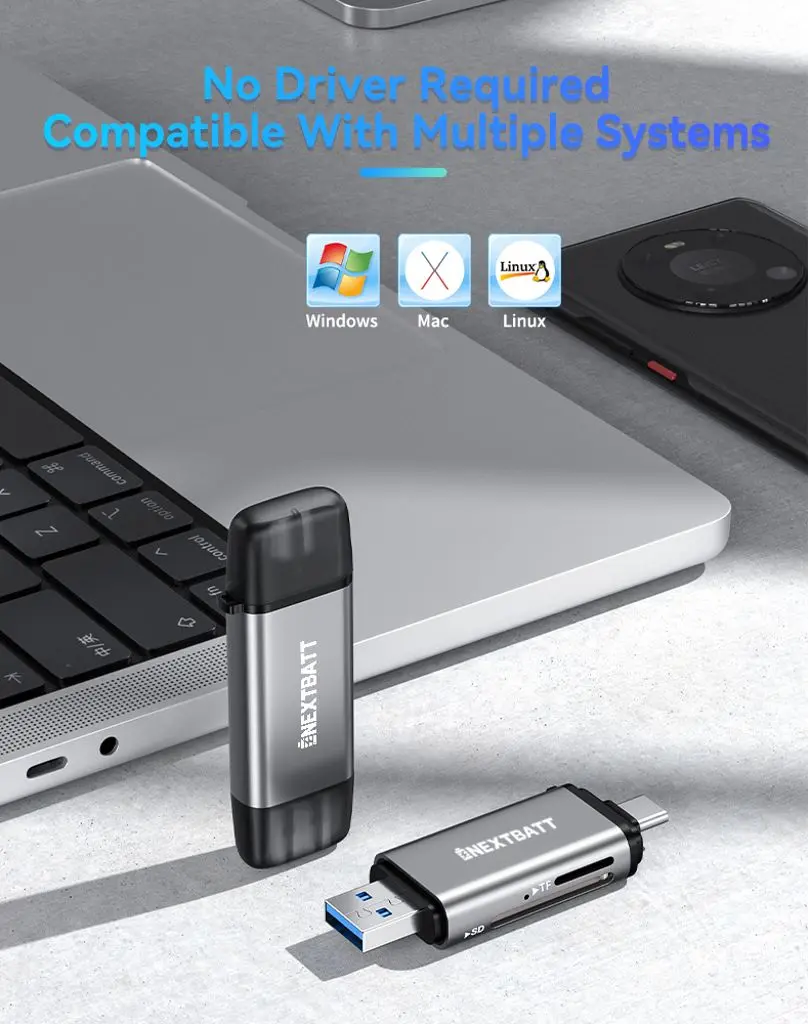 SD/TF Minneskortläsare med USB-A & USB-C