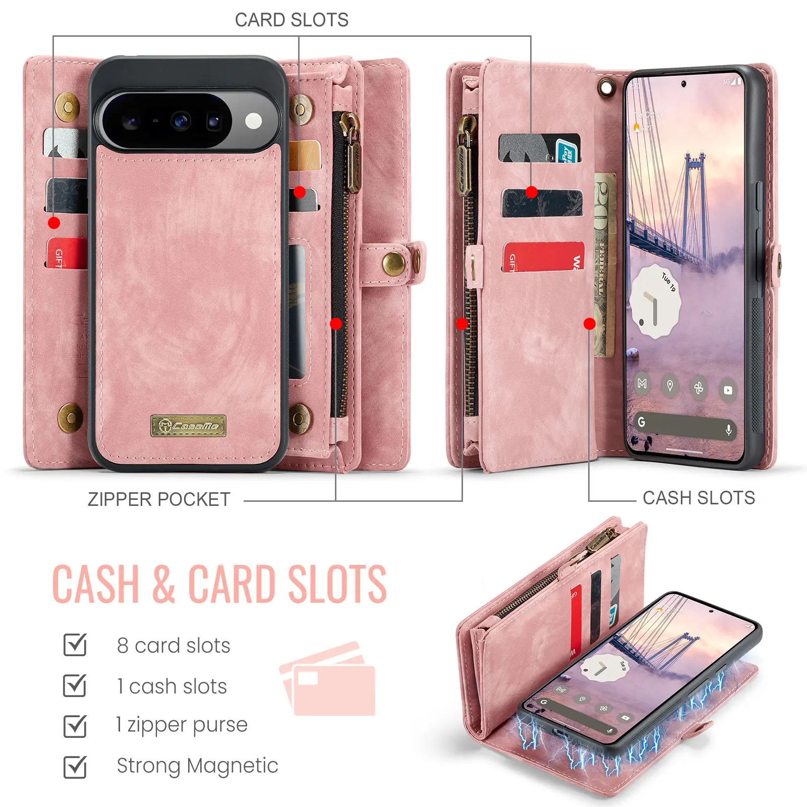 Multi-slot Plånboksfodral Google Pixel 11 Rosa