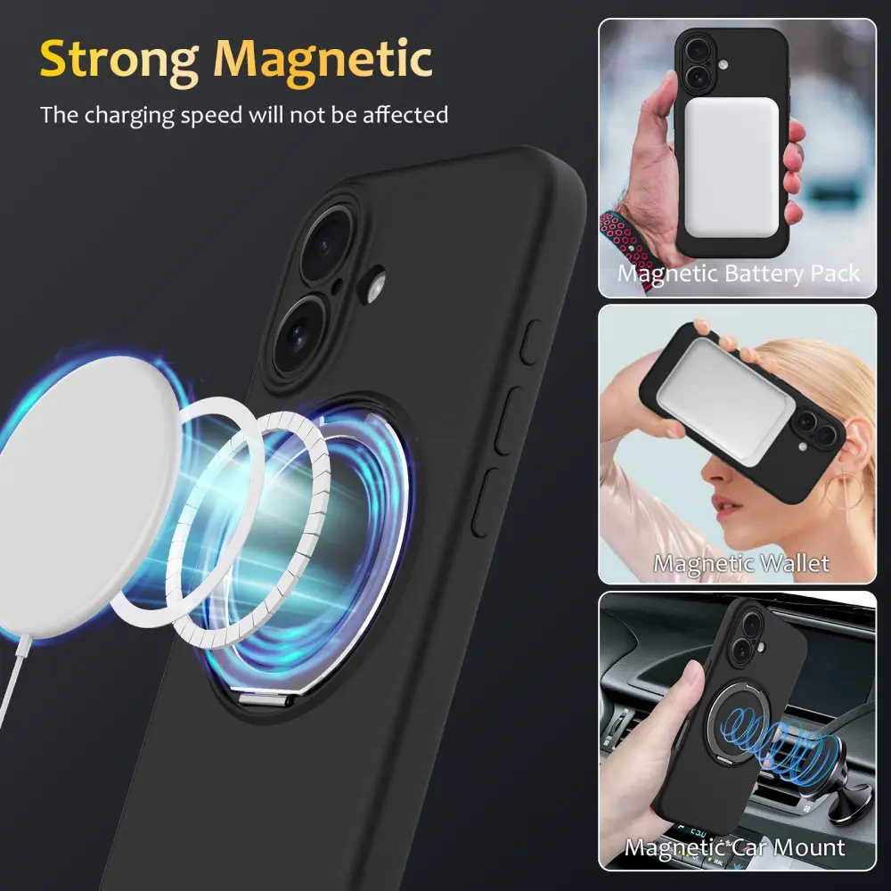Silikonskal Kickstand MagSafe iPhone 16 svart