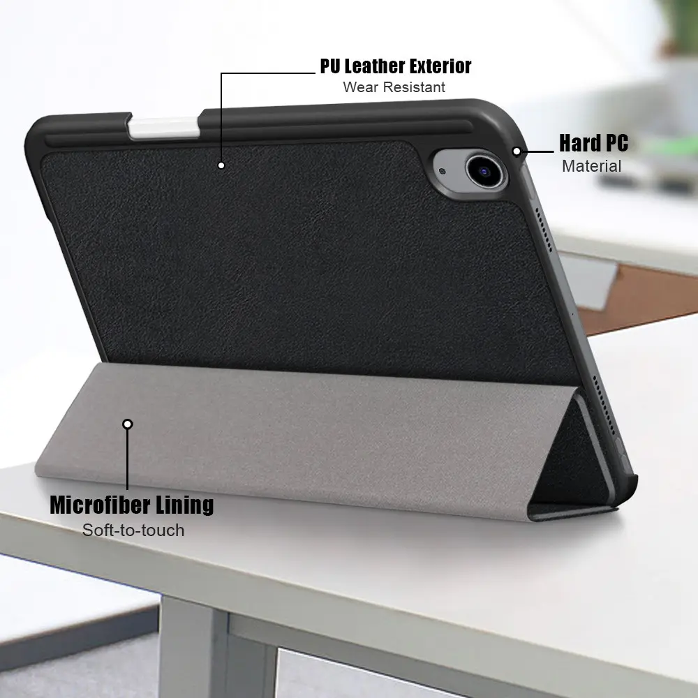Apple iPad Mini 6th Gen (2021) Fodral Tri-fold med Pencil-hållare Svart