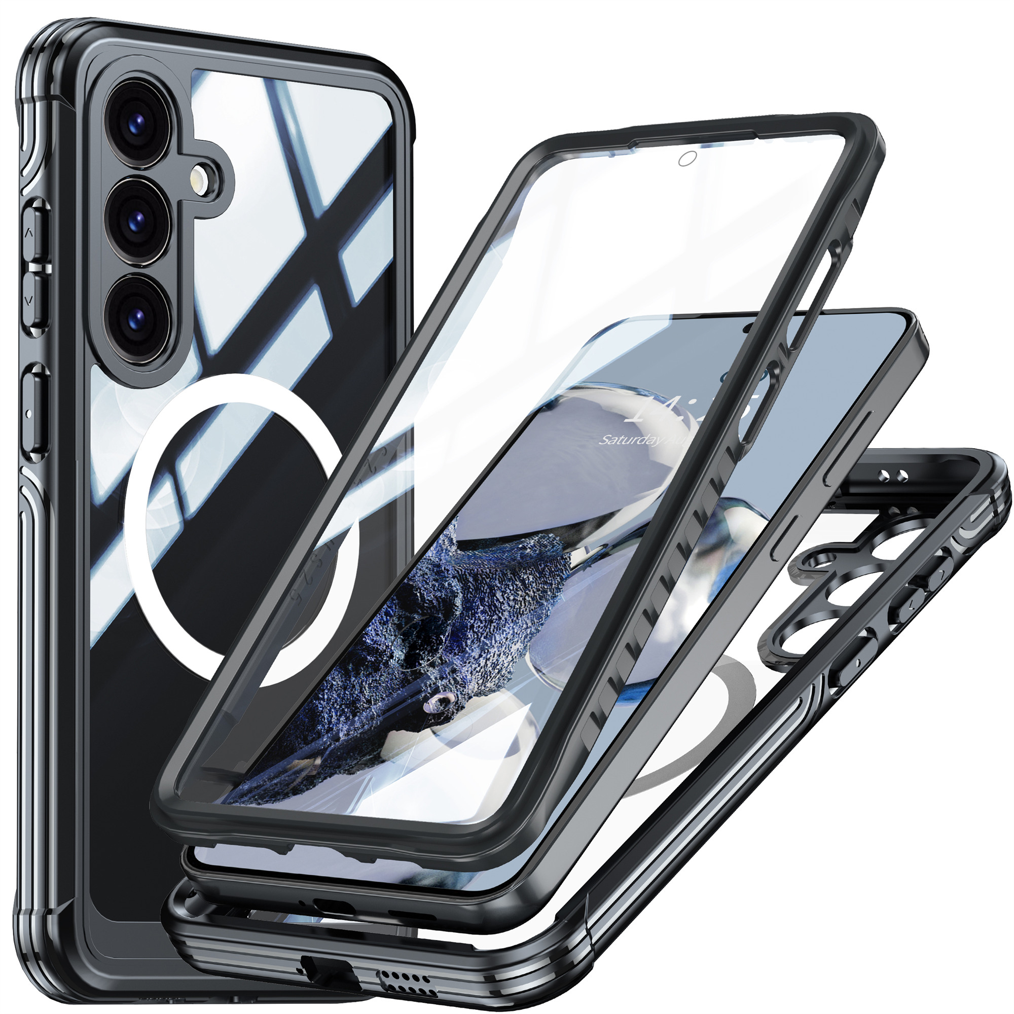 Premium Full Protection Case Samsung Galaxy S25 FE Svart - Heldekkende deksel med herdet glass skjermbeskyttelse