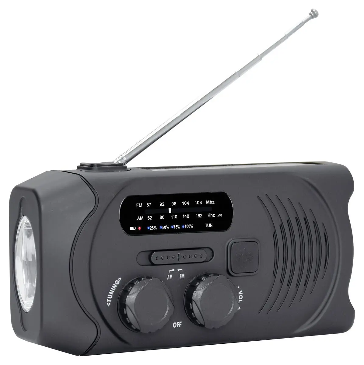 Nödradio med vev, solceller och powerbank Svart