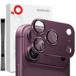 iPhone 18 Pro Max Kameraskydd härdat glas med metallram, Dark Cherry