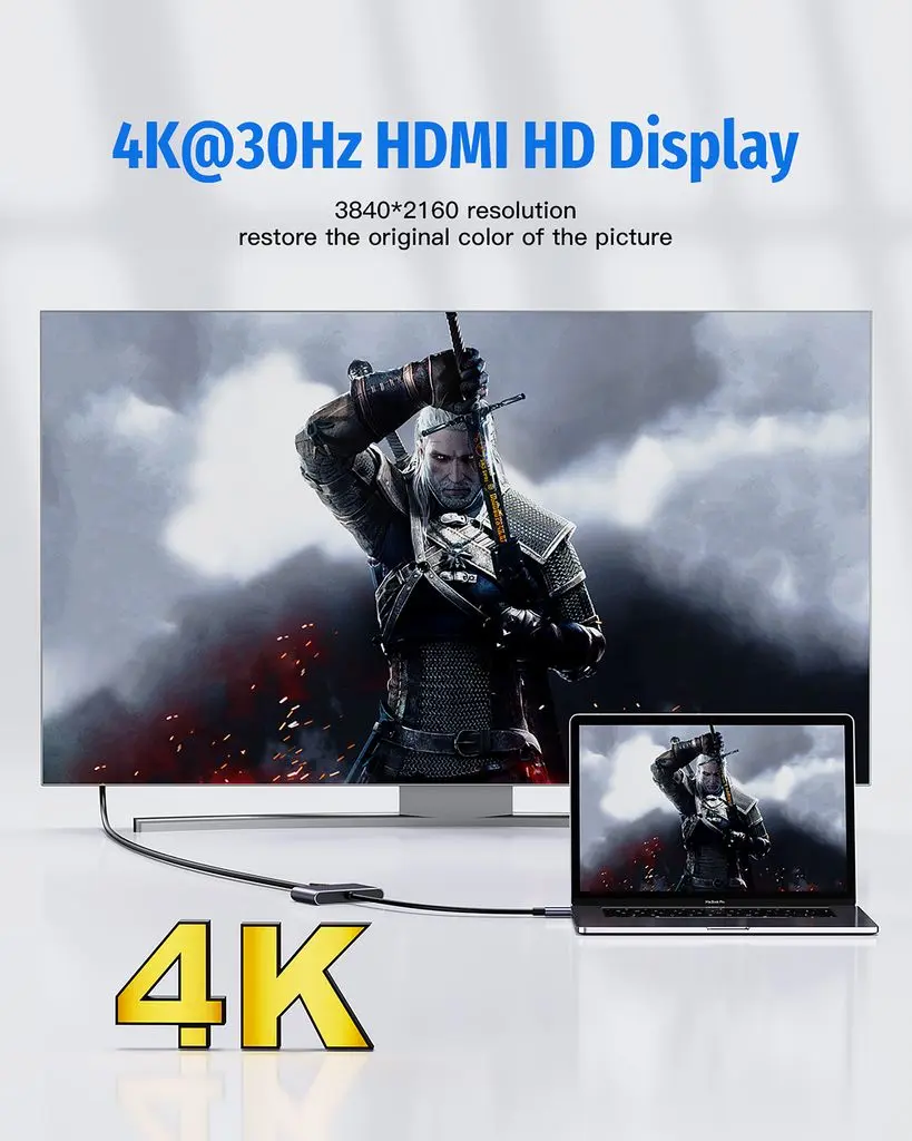 3-i-1 Hubb USB-C till USB-C + USB-A + HDMI 4K 100W