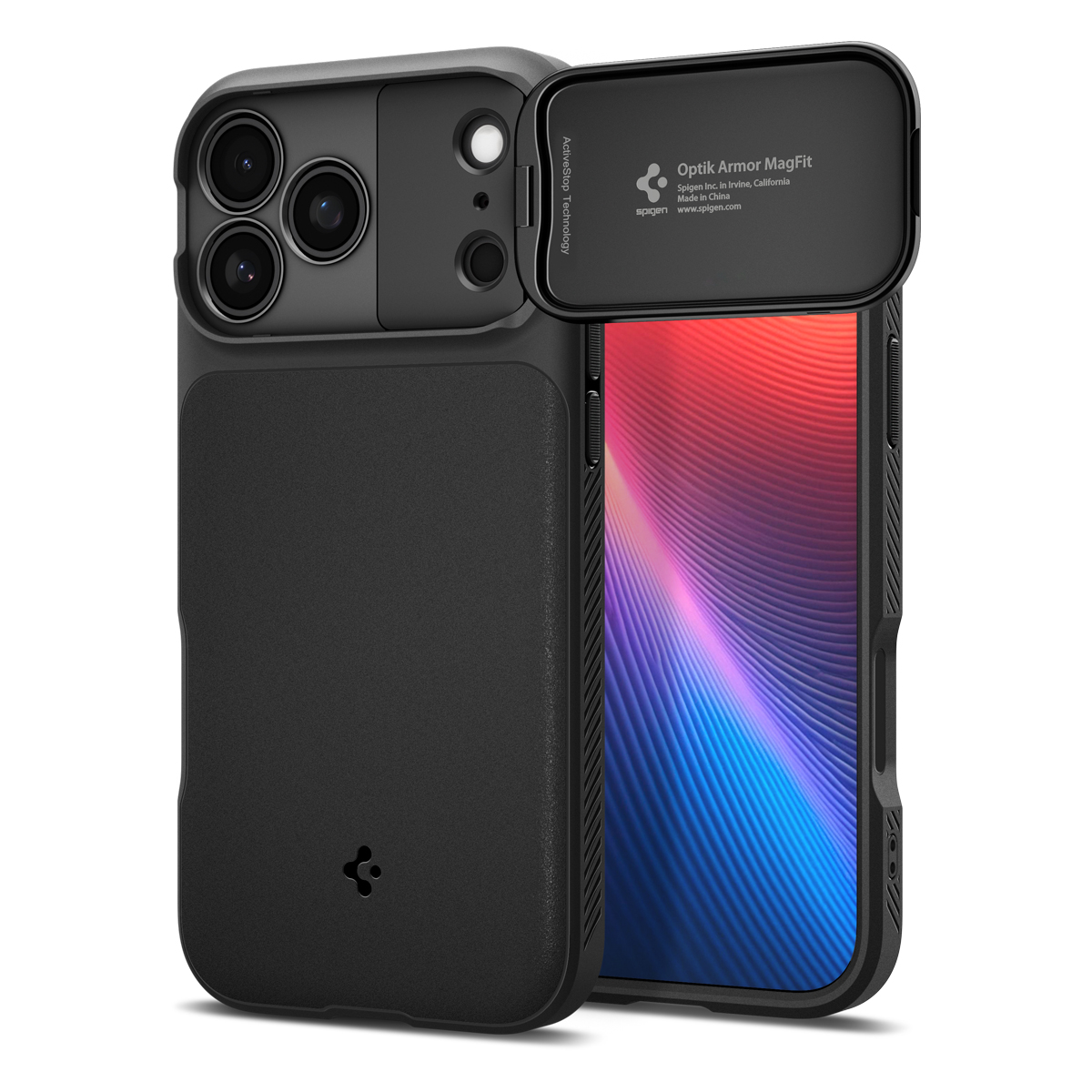 Spigen Optik Armor MagSafe iPhone 17 Pro Max Black - Suojakuori - Kamerasuojalla - Puhelimen kuoret - MagSafella