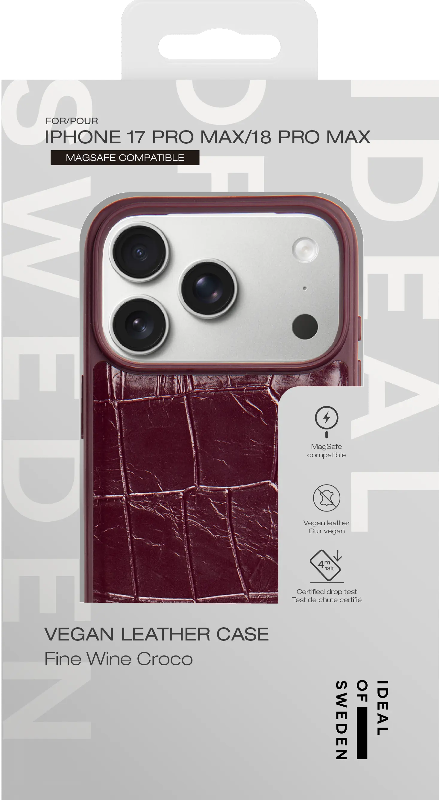 Vegan Leather MagSafe Case iPhone 18 Pro Max Fine Wine Croco