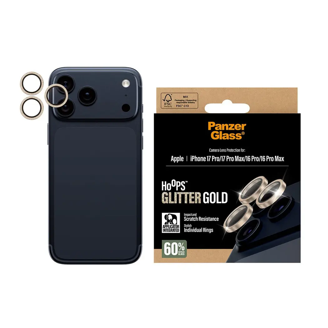 iPhone 16 Pro Max Hoops Camera Lens Protector Glitter Gold