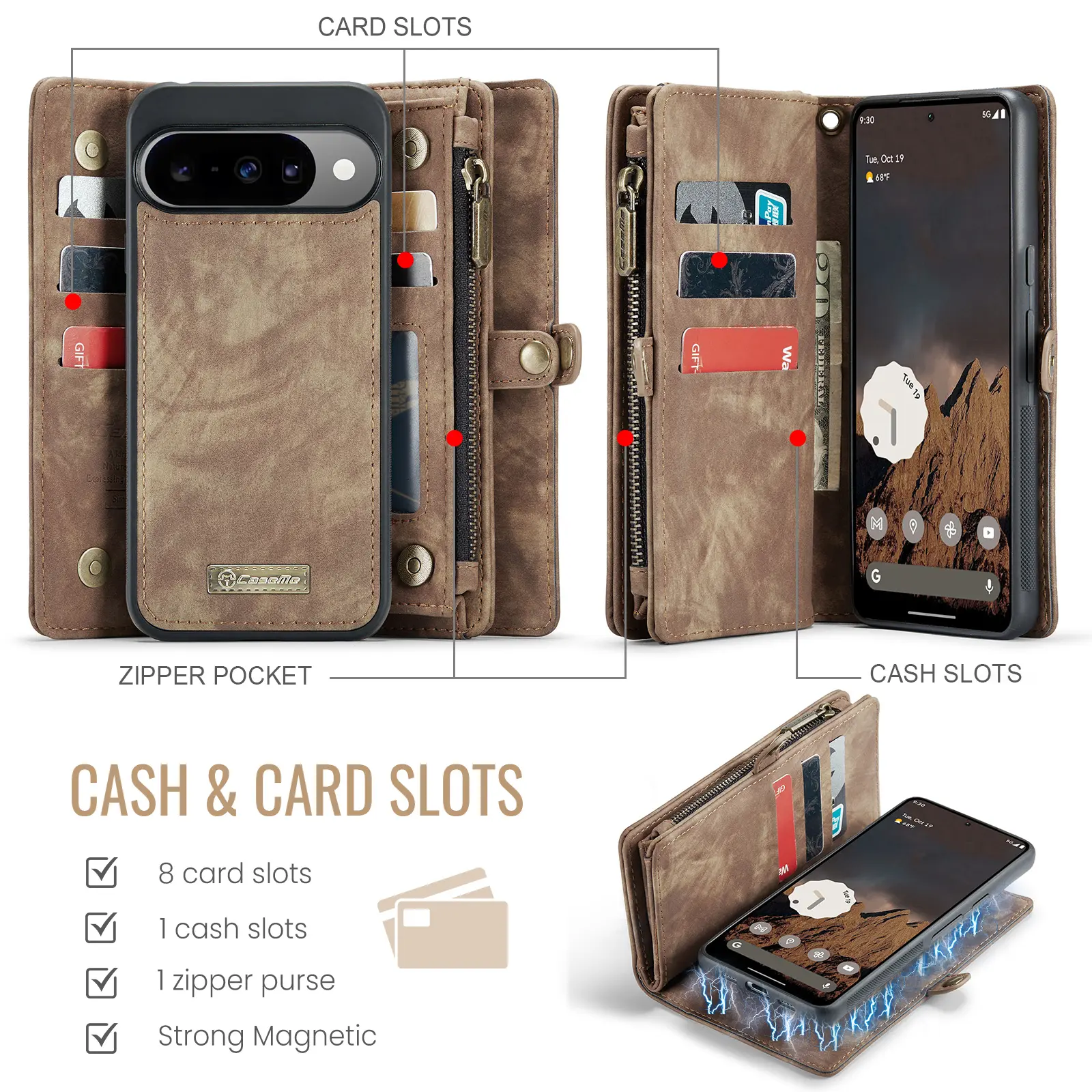 Multi-slot Plånboksfodral Google Pixel 11 Brun