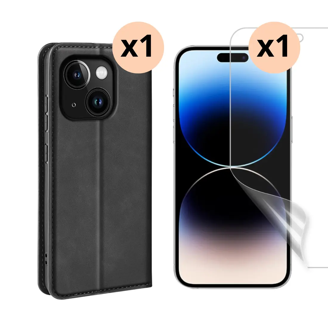 iPhone 15 Beskyttelsessæt Tyndt mobiltaske og Skærmbeskyttelse