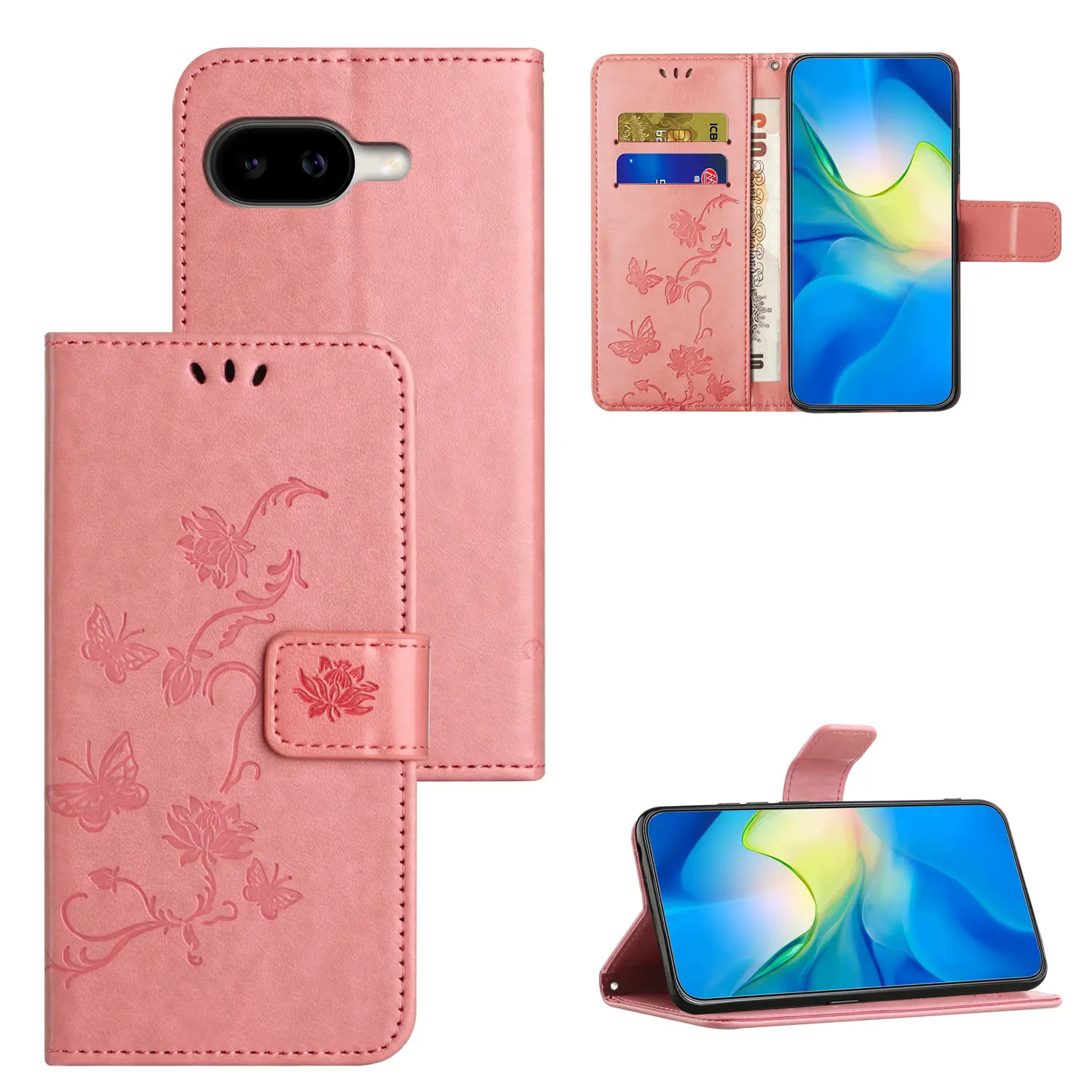 Läderfodral Fjärilar Google Pixel 10a Rosa