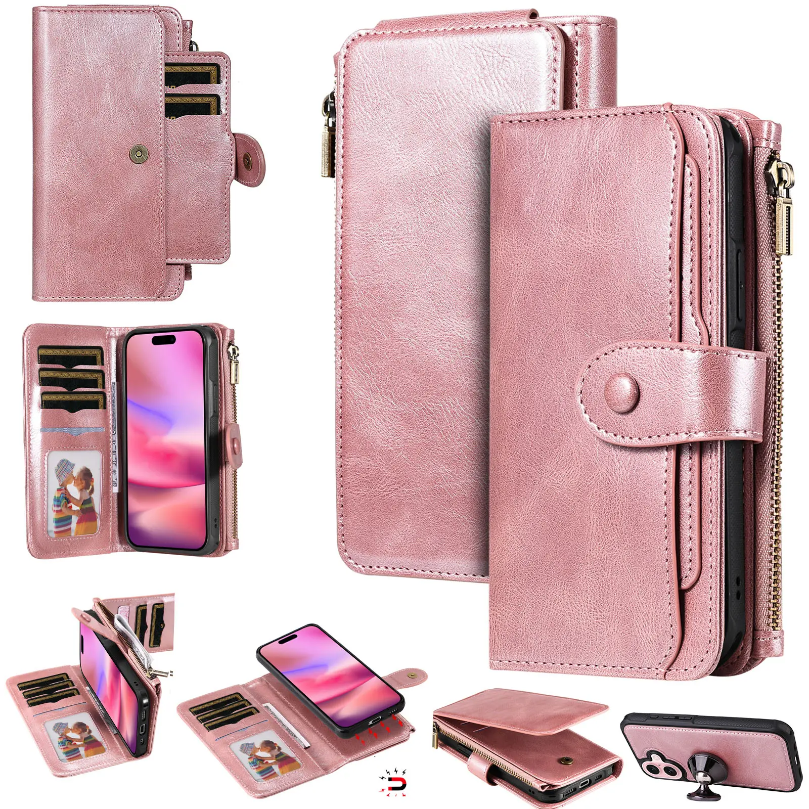 Magnet Leather Multi-Wallet iPhone 17 Rosa