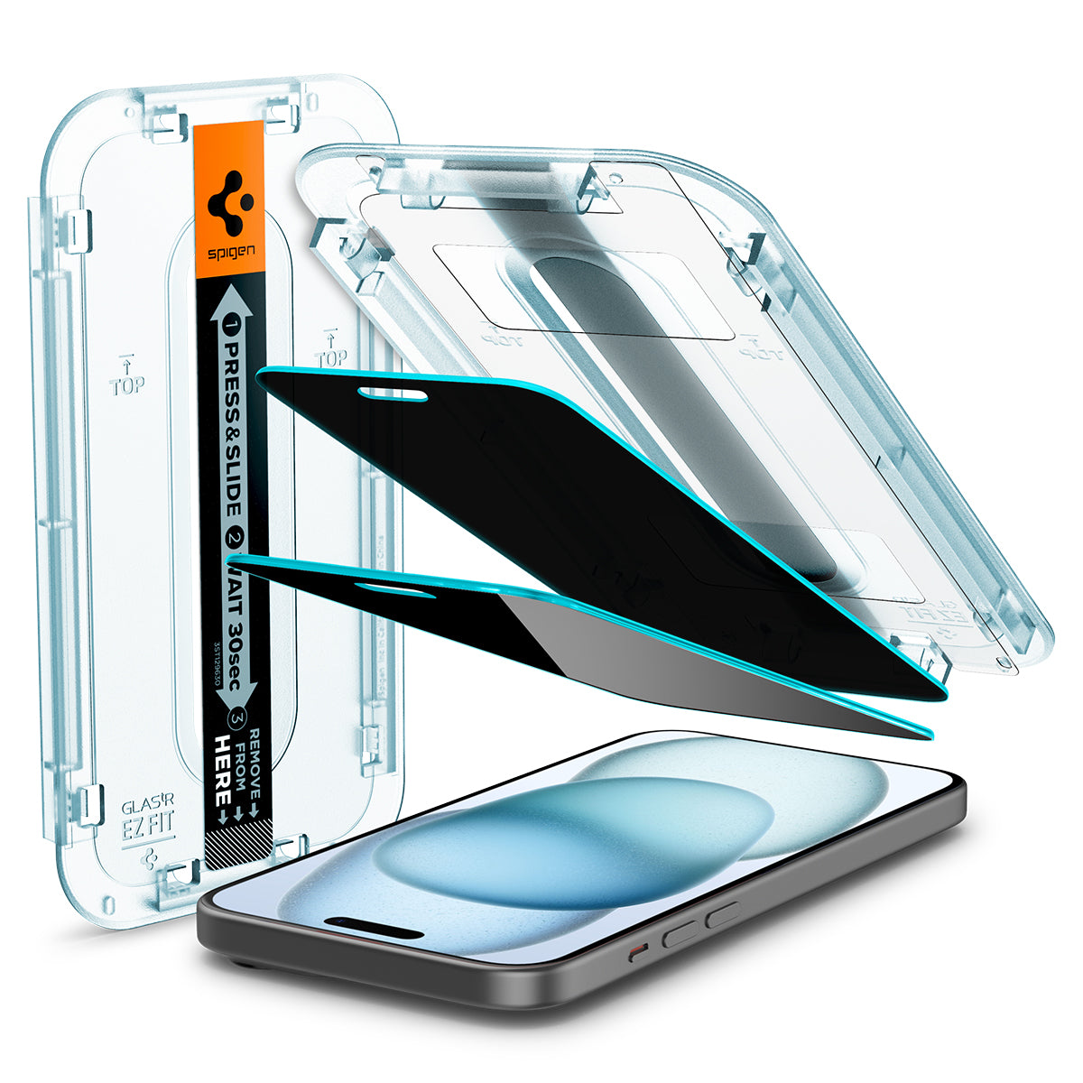 Spigen iPhone 15 Screen Protector Privacy GLAS.tR EZ Fit (2-pack)