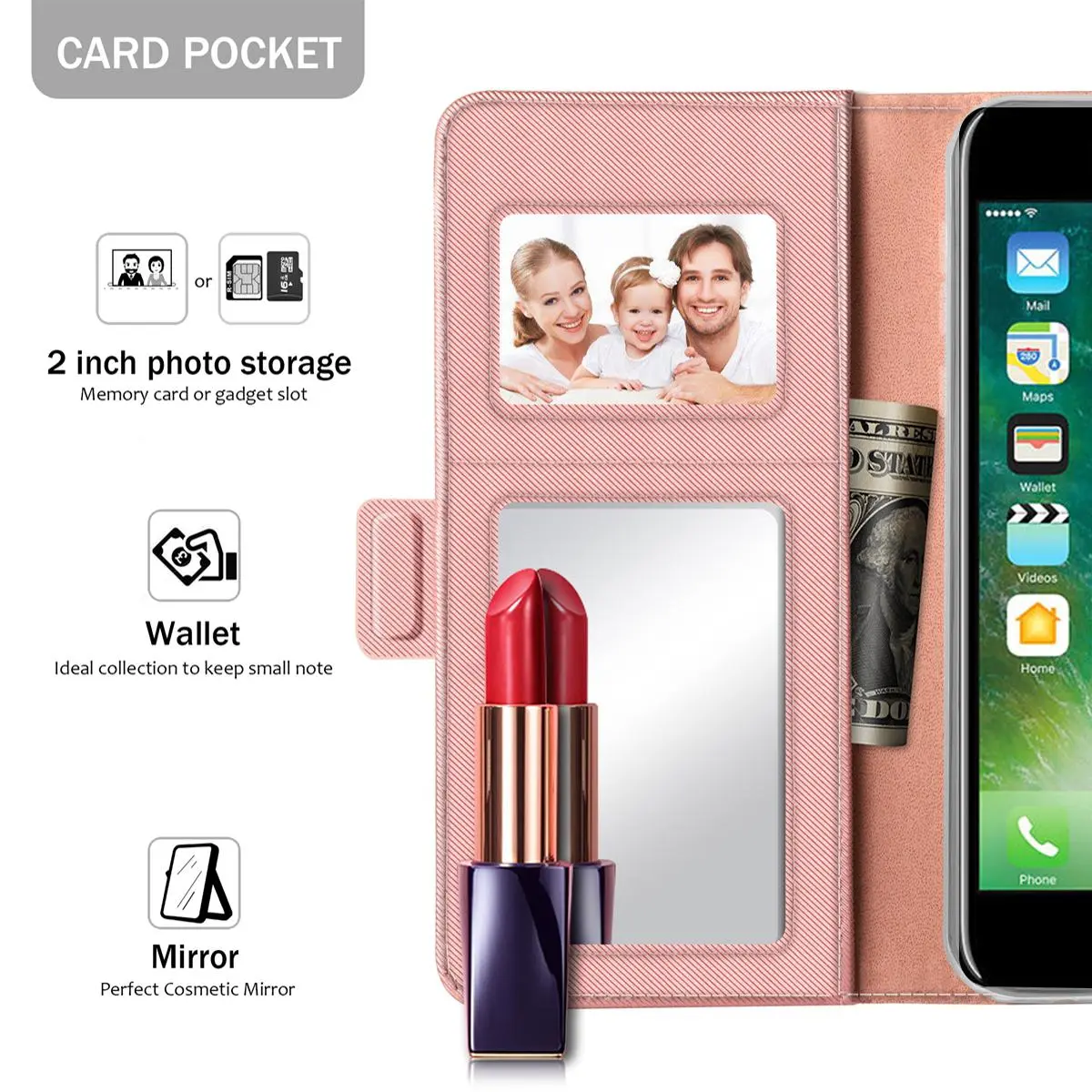 Plånboksfodral Spegel iPhone SE (2022) Rosa Guld