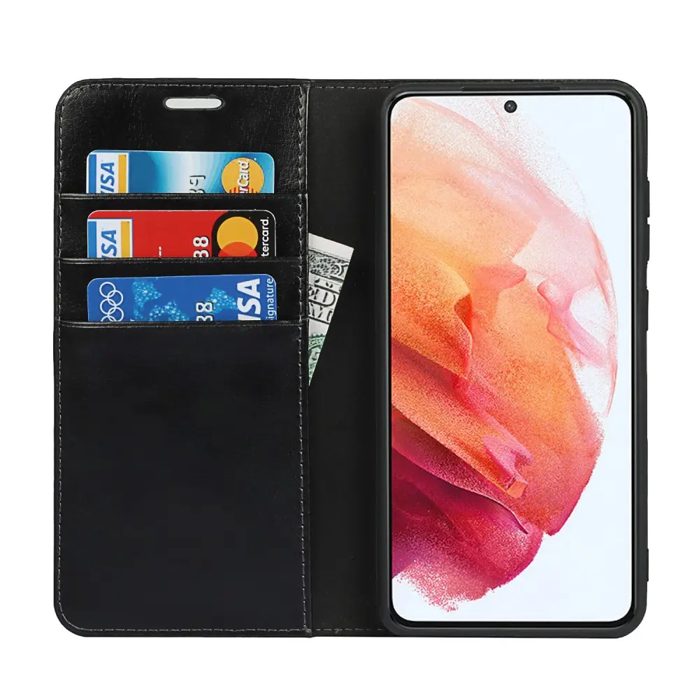 Mobilfodral Äkta Läder Samsung Galaxy S21 FE Svart