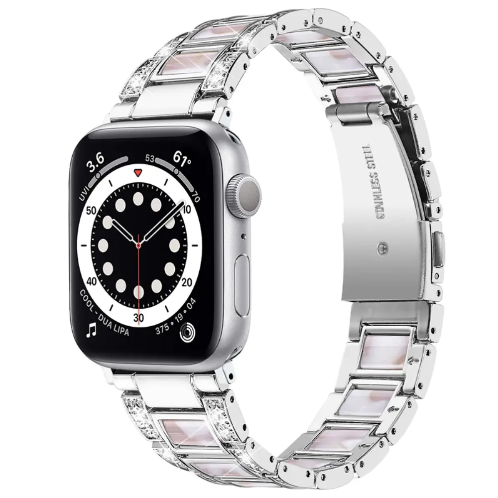 Diamond Bracelet Apple Watch Series 10 42mm Silver Pearl