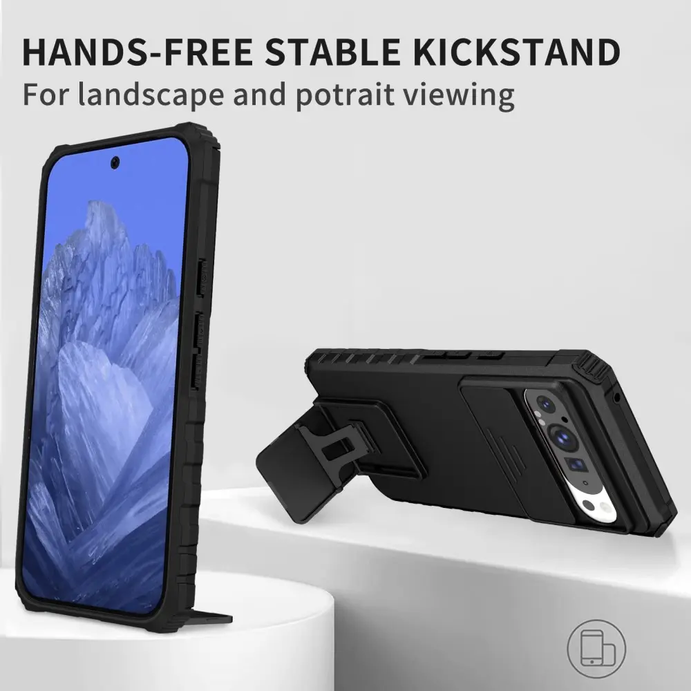 Google Pixel 9 Pro XL Kickstand Skal Kameraskydd Svart