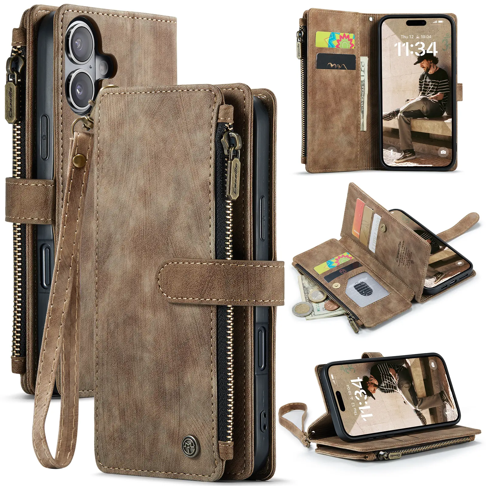 Zipper Wallet iPhone 17 Brun